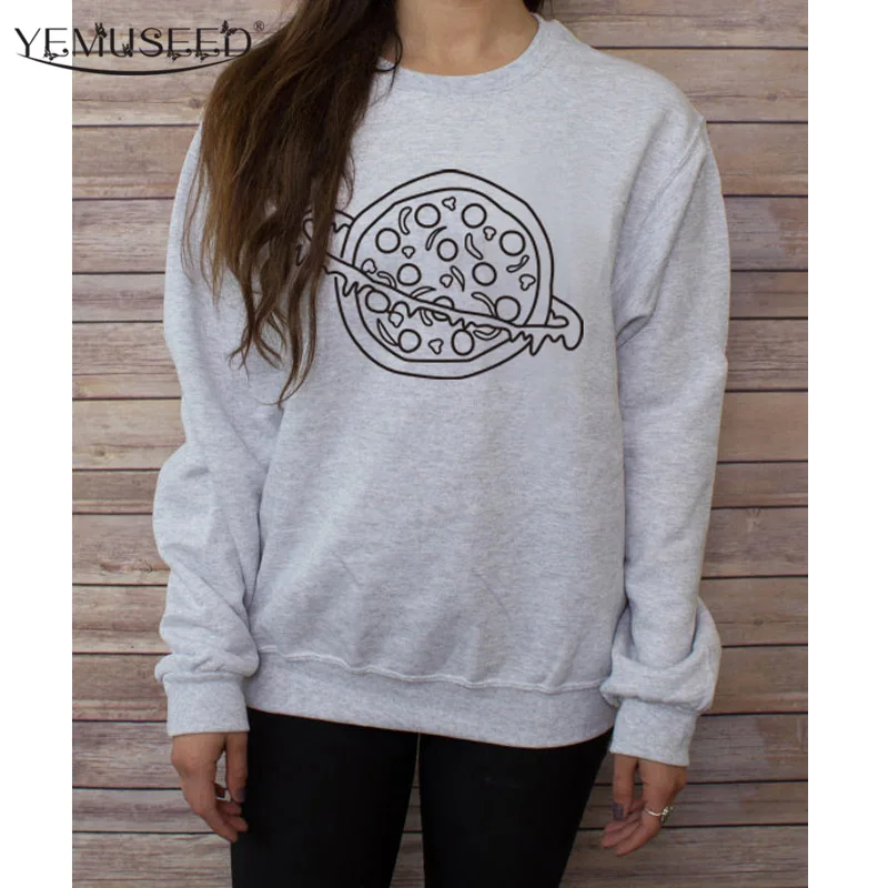 

YEMUSEED H1255 2016 Hipster Autumn Women Long Sleeve Sweatshirt Jumpers Cheese Pizza Printed Funny Graphic Pullover Hoodies