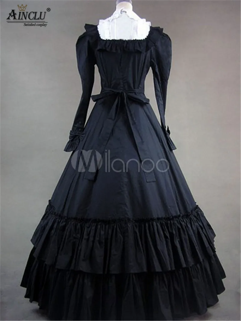 Classic-Lolita-Victorian-Black-Ruffled-Long-Formal-Gown-Dress-34061-10