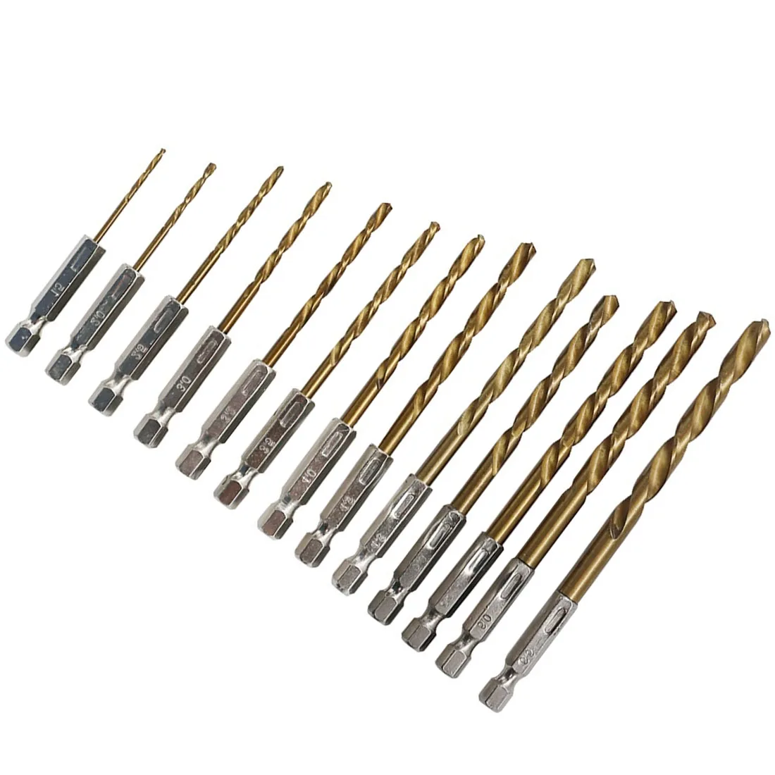 13pcs HSS Drill Bit Titanium Coated Twist Drill Set With 1/4" Hex Shank