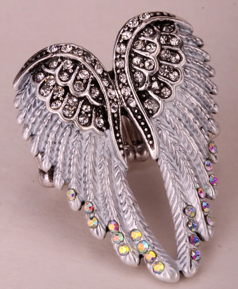 Angel wings stretch ring women biker bling jewelry antique gold silver plated W crystal wholesale dropshipping