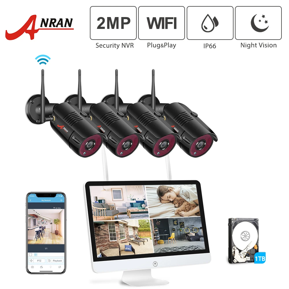 ANRAN 4CH 1080P Wireless Security System HD Outdoor Home WiFi IP Camera 2MP 1TB