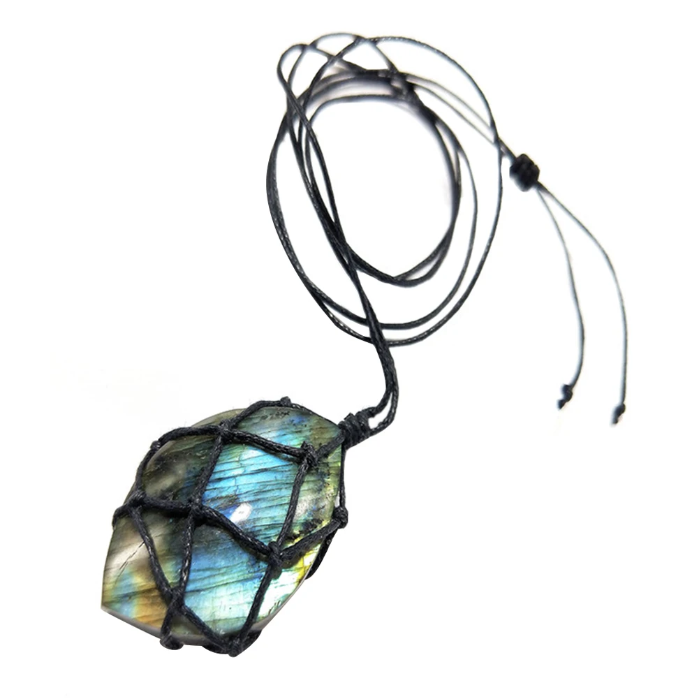 Драконы сердце лабрадорит ожерелье натуральный камень кулон обертывание плетеное Йога ожерелье в стиле «макраме» для мужчин/женщин энергии Висячие капли