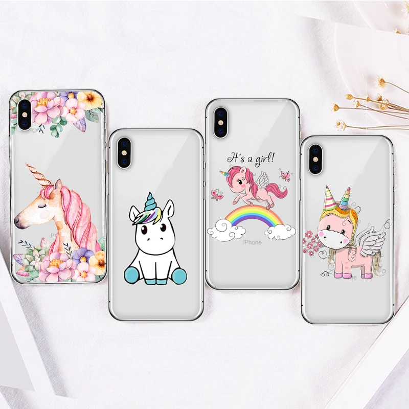 

Cute Cartoon Unicorn Transparent Ultra Soft Silicone Phone Case For iPhone X XS max XR 6 S 7 8 Plus 5S SE Back Cover