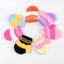 Красочные мальчиков женские перчатки теплые митенки Детские осень-зима детские перчатки коралловый пакет детские варежки мягкие полосатые аксессуары для малышей
