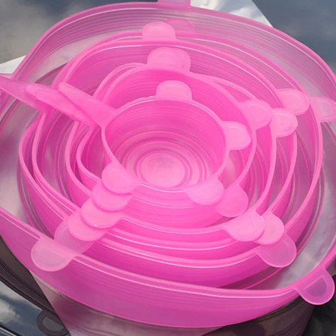 6 шт многоразовые силиконовые эластичные крышки, универсальная крышка, силиконовая пищевая упаковка, миска, крышка для кастрюли, силиконовая крышка для кастрюли, кухонные пробки - Цвет: Pink