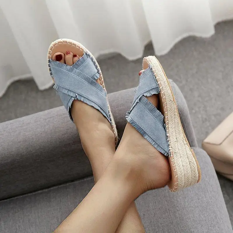 

2019 New Fashion Woman Outdoor Slippers Mid-heel Wedge Soft Bottom Comfortable Sandals