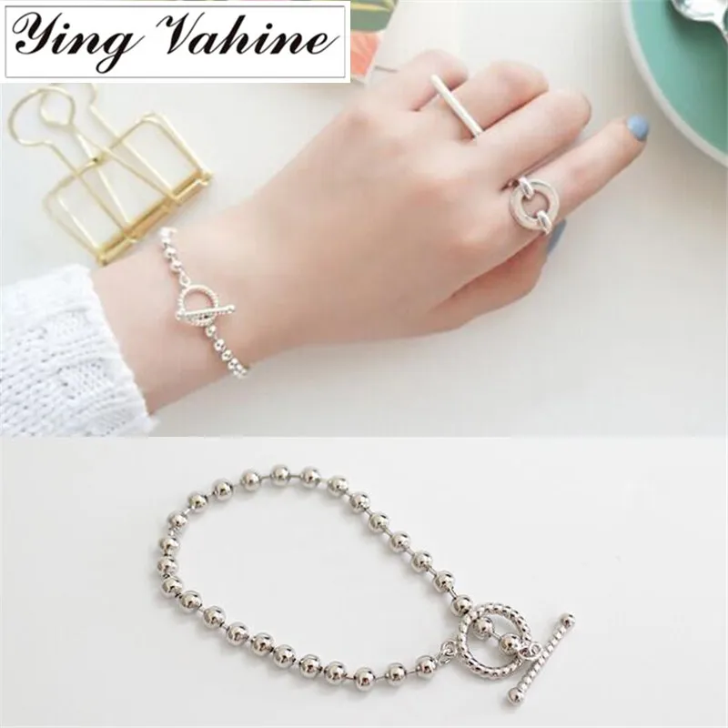 

ying Vahine New Arrival Authentic 925 Sterling Silver Jewelry T Toggle Round Beads Bracelets for Women