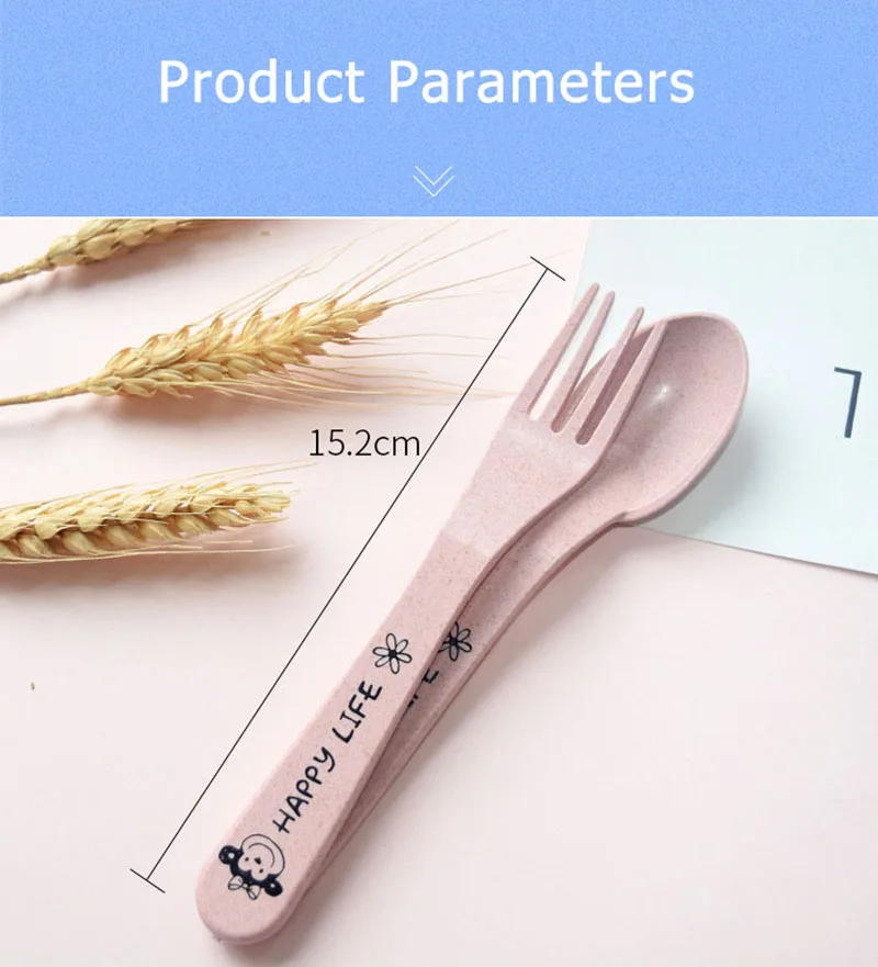3Pcs Baby Bamboo Food Storage Tableware Kids Plate Spoon Fork Solid Dishes Newborn Children Eco-friendly Dinnerware Set BB5129 (10)