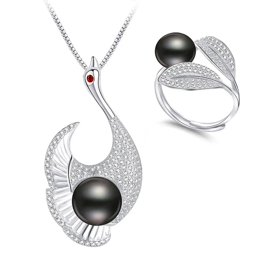 

Top Quality Women Pearl Jewelry Sets Phoenix Pendant Necklaces Earrings Natural Pearl 925 Sterling Silver Wedding Jewelry
