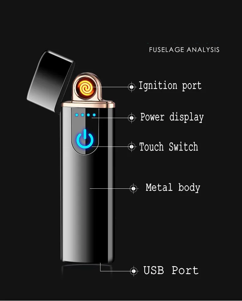 Зажигалки для сигарет USB заряжаемая электронная ветрозащитная гладкая металлическая зажигалка для курения мужские и женские аксессуары дропшиппинг