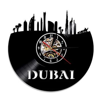 

1Piece Vinyl Clock UAE City Dubai Skyline Vinyl Record Wall Clock Cityscape Wall Art United Arab Emirates Gift For Traveller