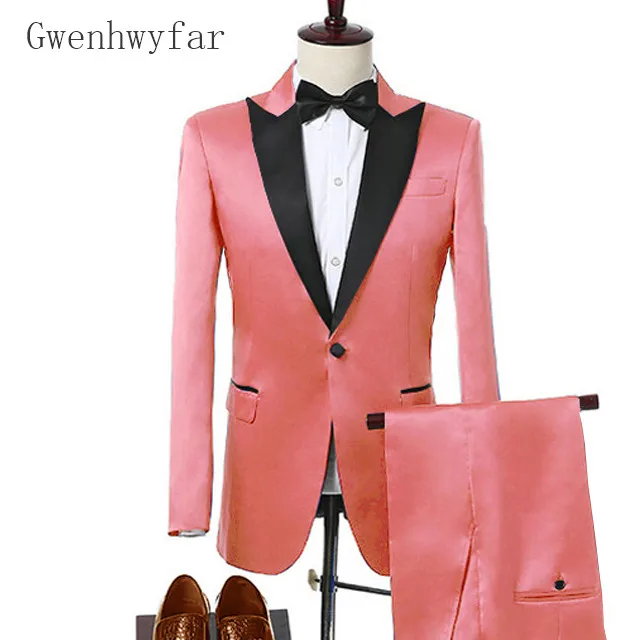Gwenhwyfar новейший дизайн модный мужской костюм Выпускной свадебный смокинг жениха Slim Fit Индивидуальный размер атласная куртка с брюками 2 шт
