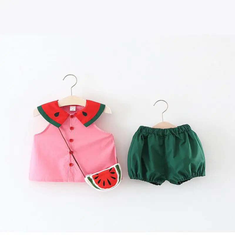 Baby Clothing Sets Toddler Girls Children's Cute vest T-shirt Tops+shorts trousers+Watermelon bag Summer Watermelon suit for kids Clothes (3)