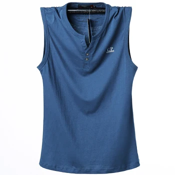

2019 Plus Size 5XL 6XL Pure Cotton Tank Tops Men Sleeveless Tank Shirt Solid Color V-Neck Tees All-match Tees Button Tank Men
