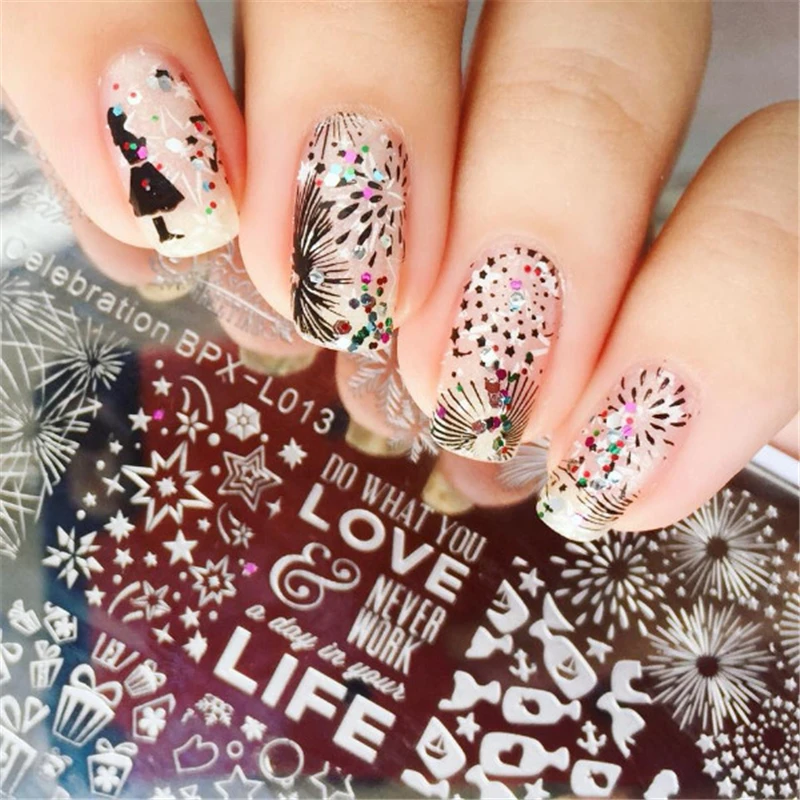 

BORN PRETTY New Year Nail Stamping Plates Image Christmas Snowflake Templates for Nail Art Stencils Decorations BPX-L013