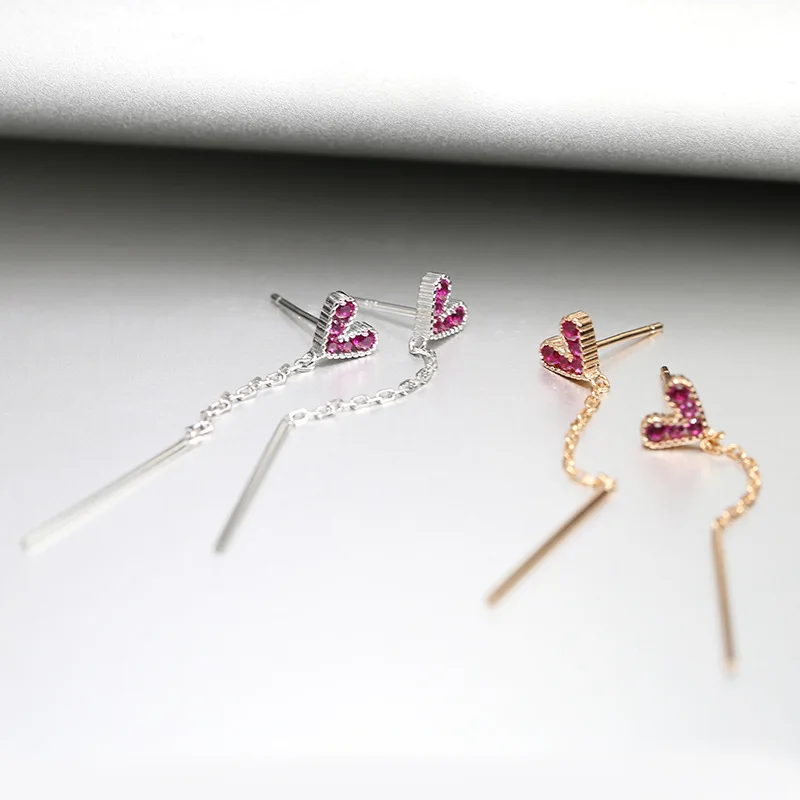 

Beautiful Pink CZ Heart 925 Sterling Silver Dangling Earrings