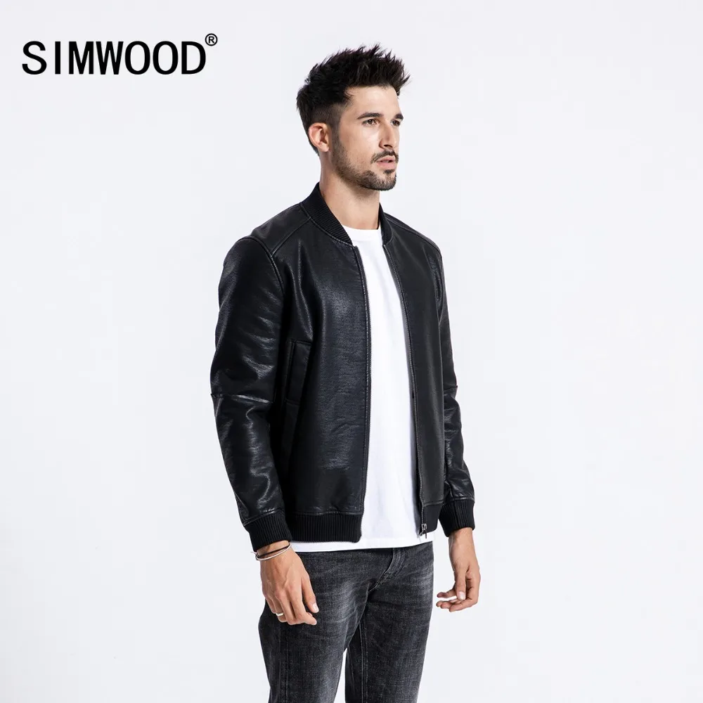 Achat SIMWOOD hiver nouveau Bomber en cuir veste hommes mode chaud polaire vêtements d extérieur décontractés manteaux classiques de haute qualité vêtements 180558