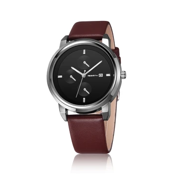 

REBIRTH Fashion Men Wristwatches Quality Male Quartz Watch PU Strap Complete Calendar Dress Clock Waterproof Auto Date Gift