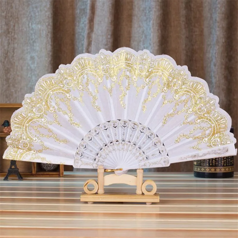 Chinese//Spanish Style Dance Wedding Party Lace Silk Folding Hand Held Flower Fan