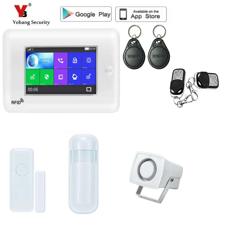 

Yobang Security WiFi Alarm System 4.3inch TFT GSM Display Full Touch Screen Home&Business Office Auto Dial APP Remote Control