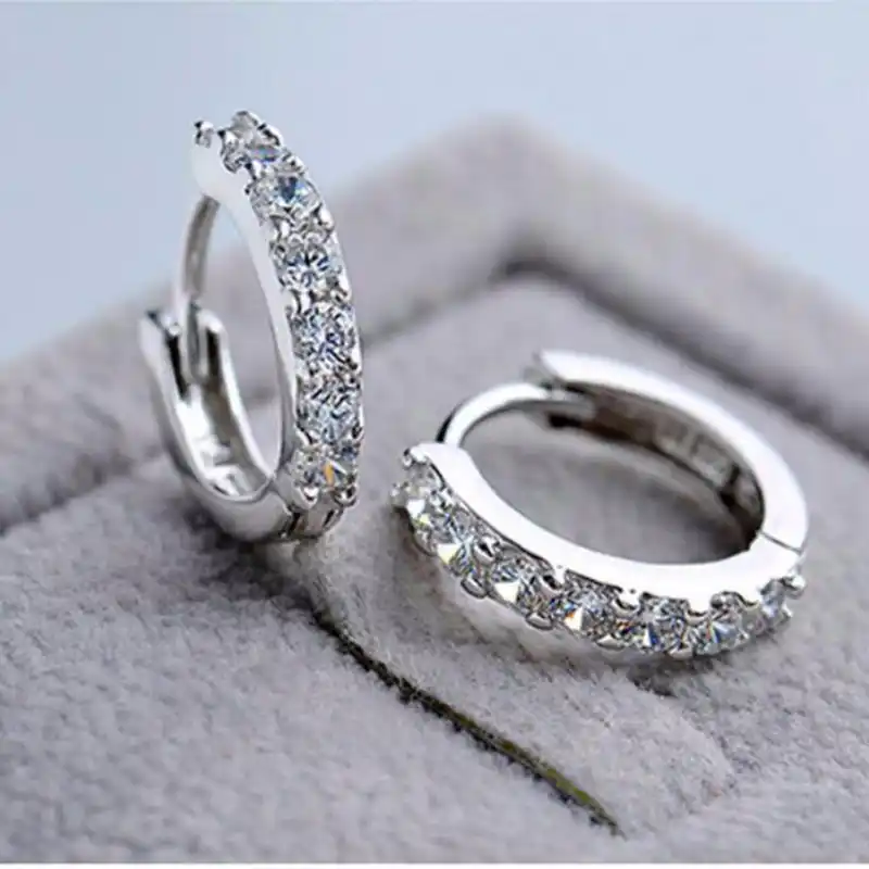 Минималистичные серьги из стерлингового серебра 925 пробы, круглые серьги-кольца, хрустальные цирконовые серебряные серьги для женщин, свад...