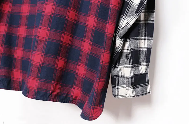Color Block Patchwork Plaid Long Sleeve Shirts 6