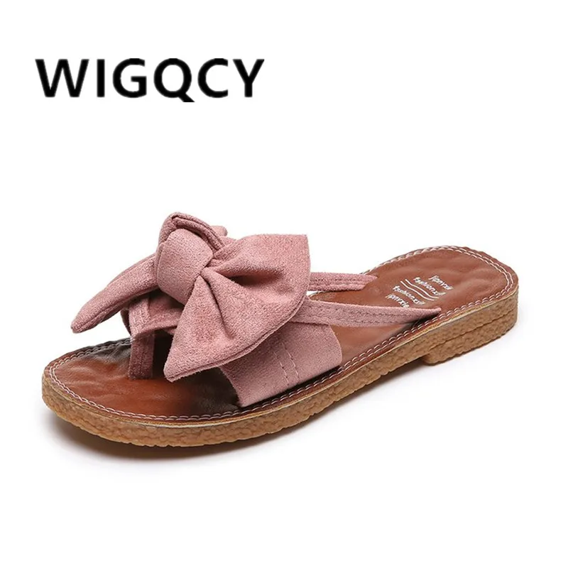 

Summer Hot Women Flip Flops Fashion Solid Color Bow tie Flat Heel Sandals Size 36-40 Outdoor Slipper Beach Shoes Female MUJER