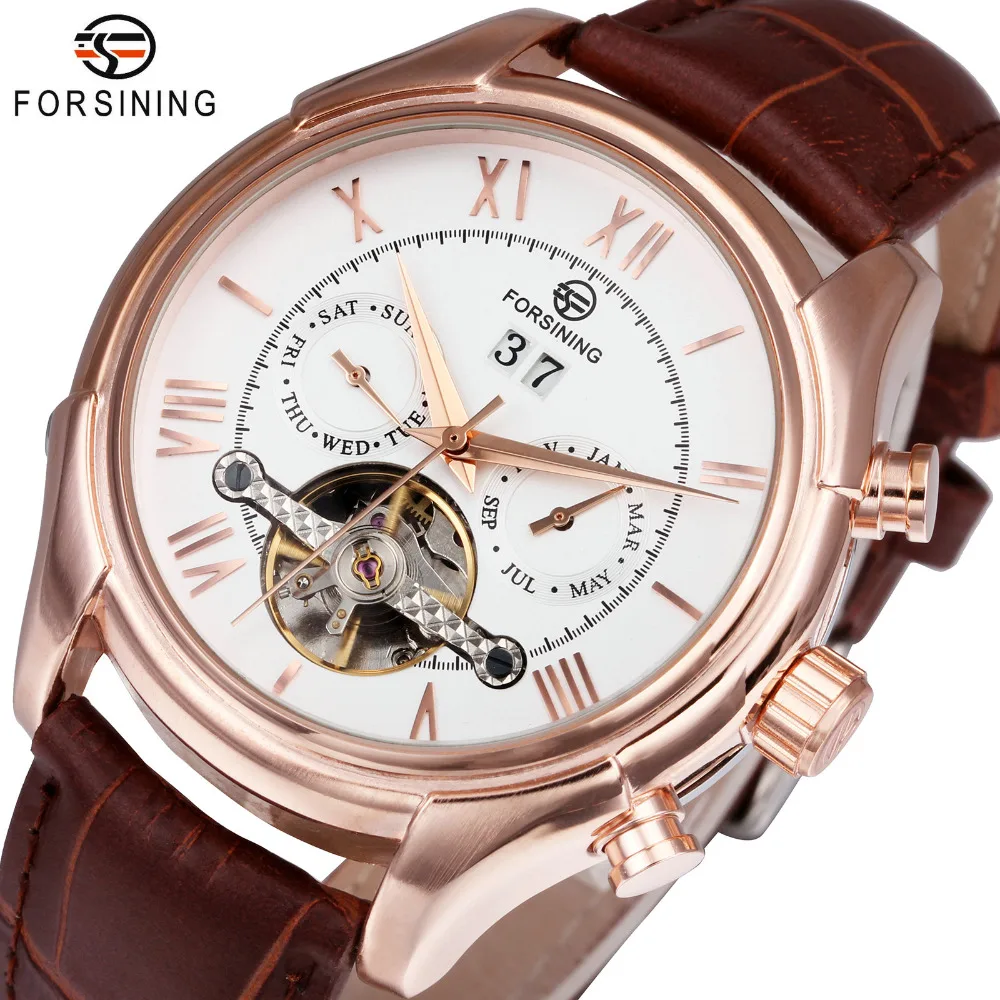 

FORSINING Royal Men Mechanical Auto Watch Tourbillon Man Wrist Watch Genuine Leather Strap Working Sub-dials Calendar Date