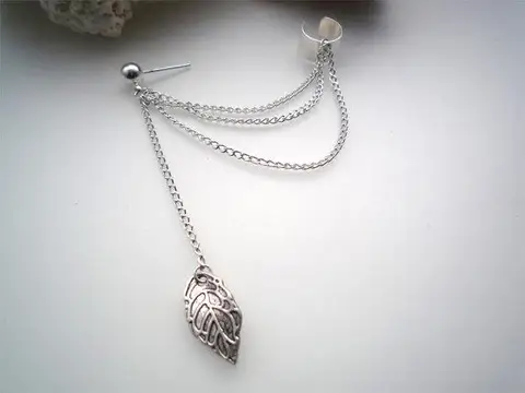 Punk Rock Style Woman Young Gift Leaf Chain Tassel Earrings, Metallic Gold And Silver Jewelry Earrings Ear Clip Wholesale