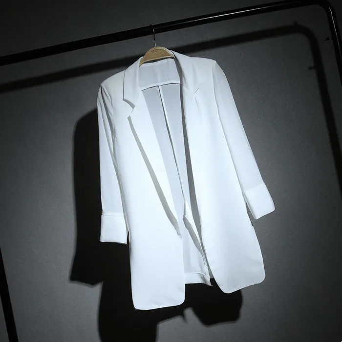 

Summer Autumn Chiffon Suit Blazer 2019 New Women Casual Notched Cardigan Jackets Elegant Three Quarter Sleeve Blazer Outerwear