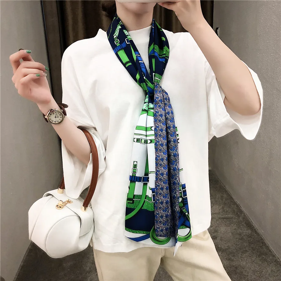  New Brand Design Double-deck Twill Belt Chain Women Scarf Fashion Neckerchief Silk Scarves For Ladi