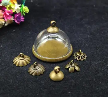 

20ets/lot25mm Transparent glass dome bronze plated half round tray bead cap setting diy jewelry necklace vial pendants making