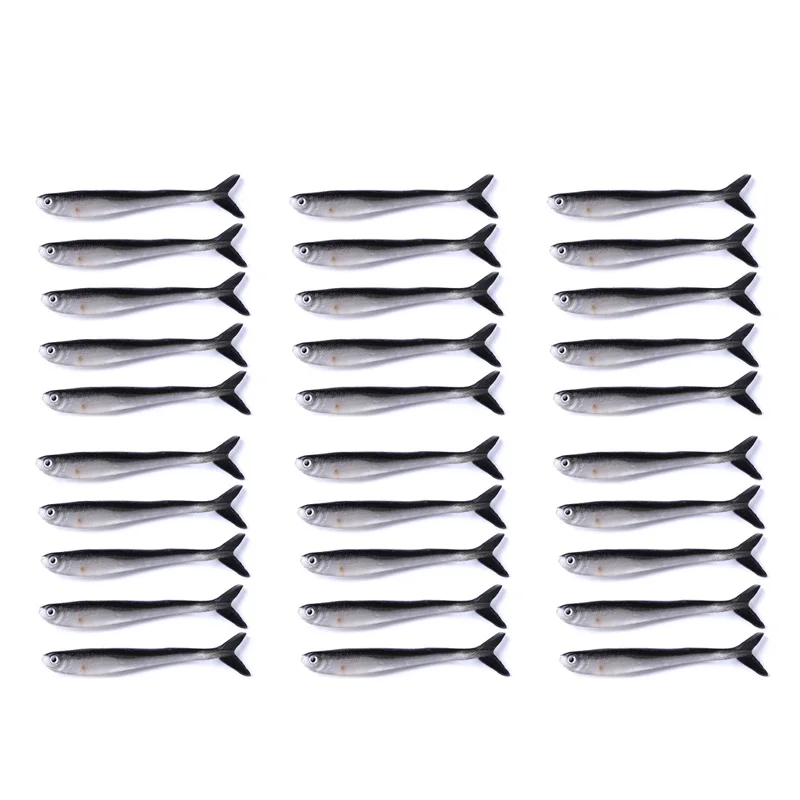 

50-100pcs/lot fishing lure set silicone artificial bait soft lure Wobblers Black and white 8cm 2.2g Bionic small fish lures