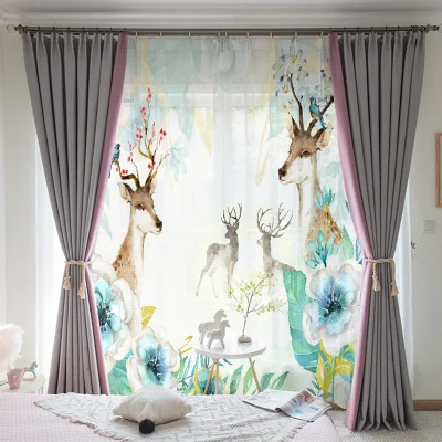 

Wide x Height 1m x 2.7m Custom Made Voile Curtain Tulle Sheer Veil Window Dressing Nordic Wapiti