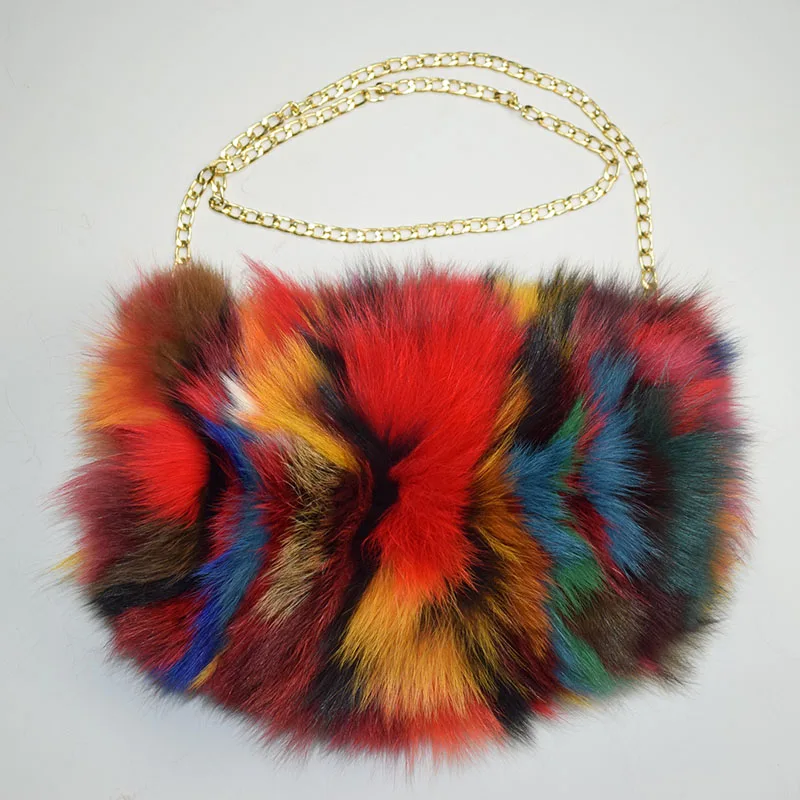 Ручная сумочка-муфта из натурального Лисьего меха, зимняя ручная грелка, настоящая Меховая муфта, модная женская карманная муфта с цепочкой, бренд MS. MinShu - Цвет: multi color