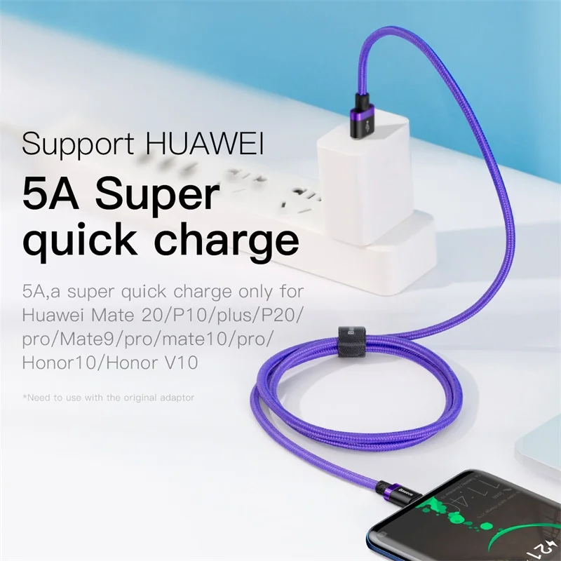 Кабель Baseus 5A usb type C для huawei P30 Lite mate 20 30 Pro Supercharge type C кабель Quick Charge 3,0 USB-C кабель для зарядного устройства