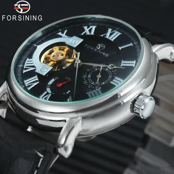 

FORSINING Fashion Business Watch Men Auto Mechanical Tourbillon Wristwatch Leather Strap 24H Roman Number relogio masculino