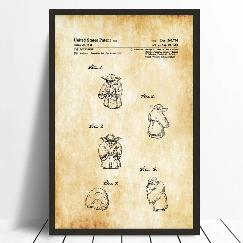 Star Wars Characters Yoda Patent Poster Star Wars Gift Poster Canvas Prints Wall Art Home Decor Classic Poster No Frame