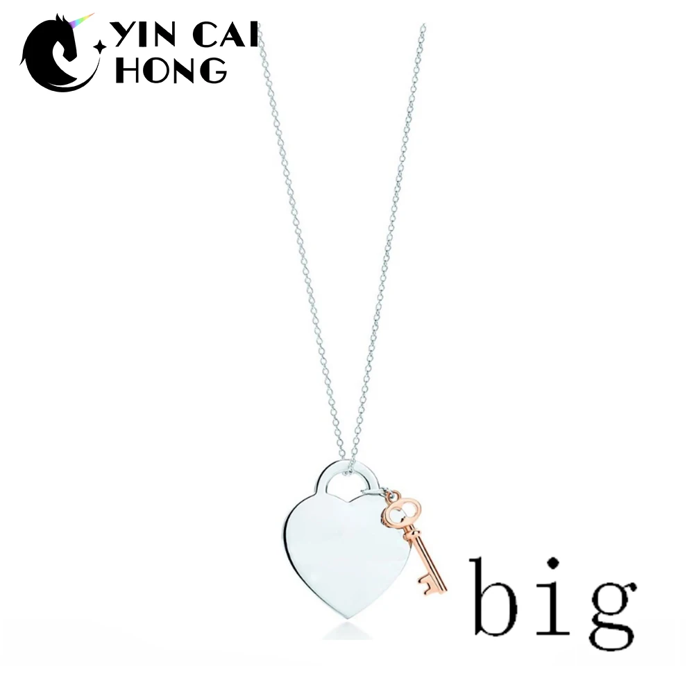 

NEW Charm Gift 925 Sterling Silver Heart Lock Rose Gold Key TIFF Attractive Elegance Temperament Earrings World Jewelry Big