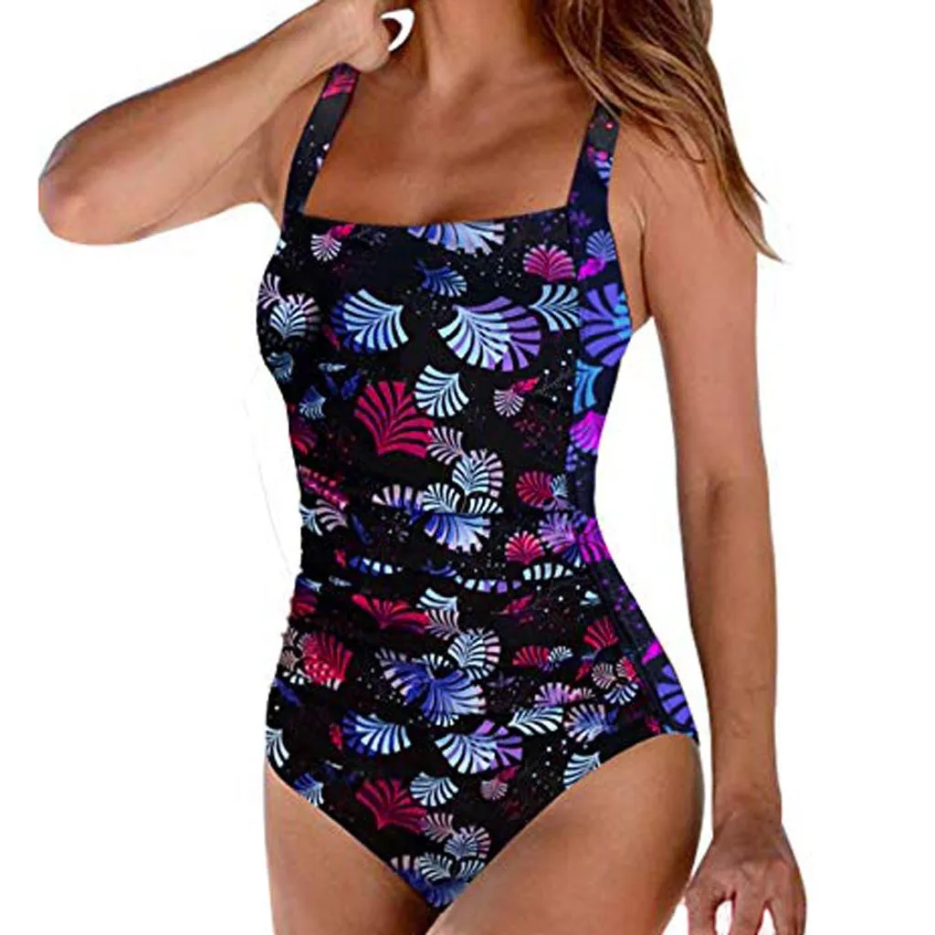 

Print Women's Retro Pad Push-up One-Piece Swimsuit Trajes De BaNo Mujer Una Pieza Control Bath Suit Swimsuit Kostium Kpielowy