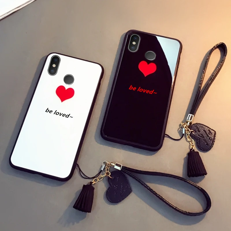Стеклянный жесткий чехол BONVAN для Xiaomi Redmi Note 8 7 6 5 Pro с любовным сердцем на ремешке S2