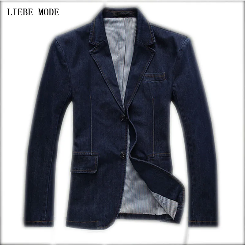 Denim Blazer Men Men's Top Quality Single Breasted Two Button Slim