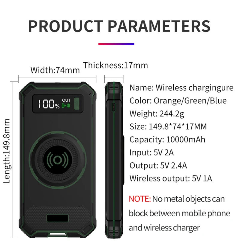 Беспроводная перезаряжаемая батарея 10000 мАч для iPhone X 8 Plus, беспроводное зарядное устройство для мобильного телефона, Мобильная мощность для samsung S9 Plus huawei