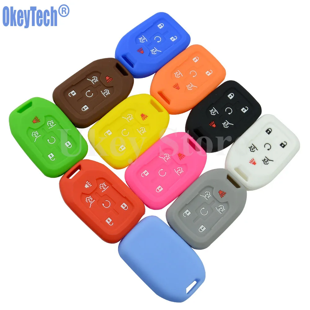 OkeyTech Silicone Car Key Fob Remote Cover Case for CHEVROLET 2015 2016 GMC YUKON SUBURBAN TAHOE 6 Button Key Holder Protector