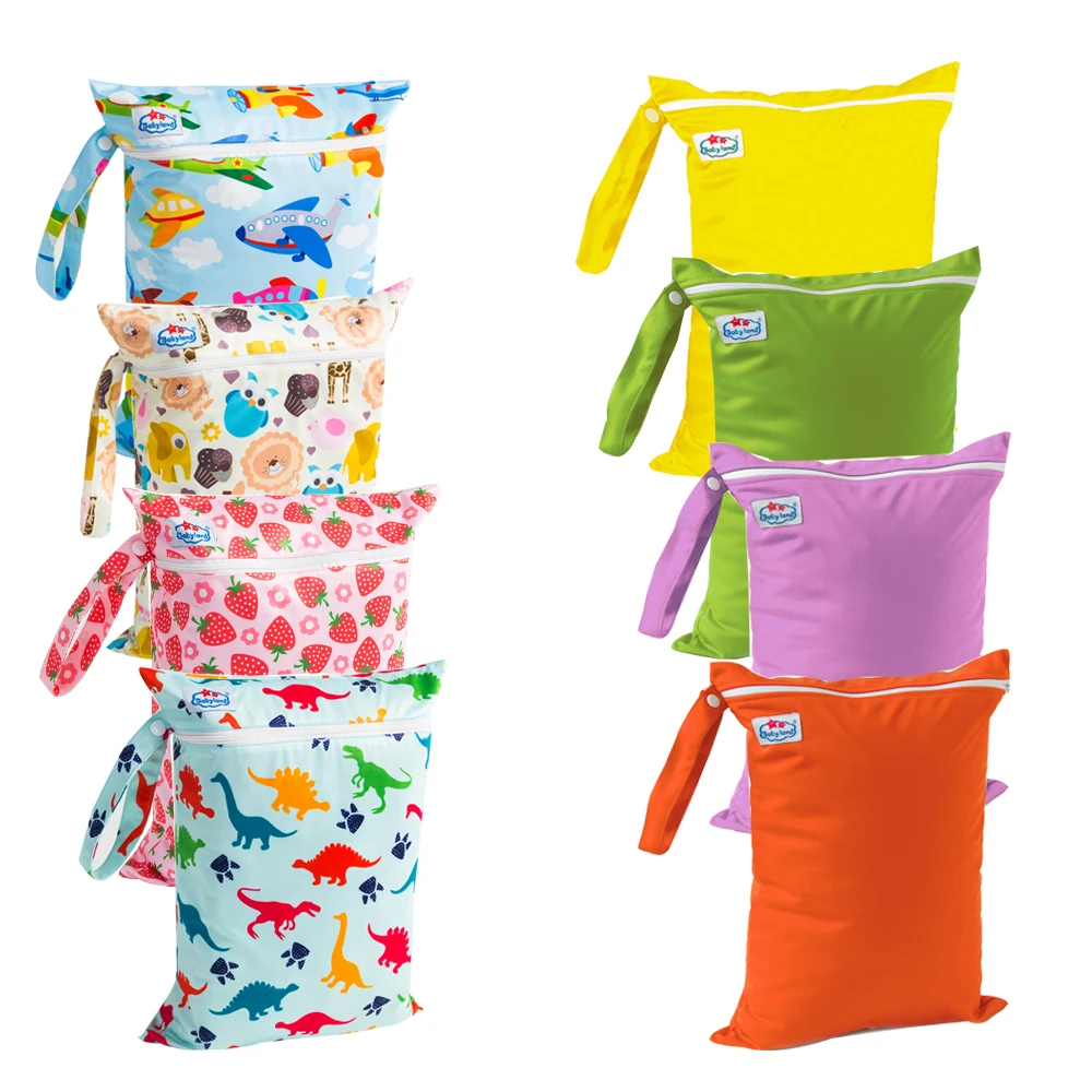 Babyland Waterproof Diaper Bags 10pcs/Group Menstrual Pads Reusable Travel Bags Multi Function Zipper Bags 30x40CM Lots of Print