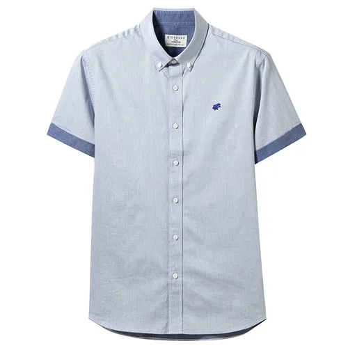 Giordano Оксфорд рубашка с короткими рукавами slim fit и вышивкой лягушки на груди, выполнена из натурального хлопка, имеет два варианта окраса - Цвет: 03Blue