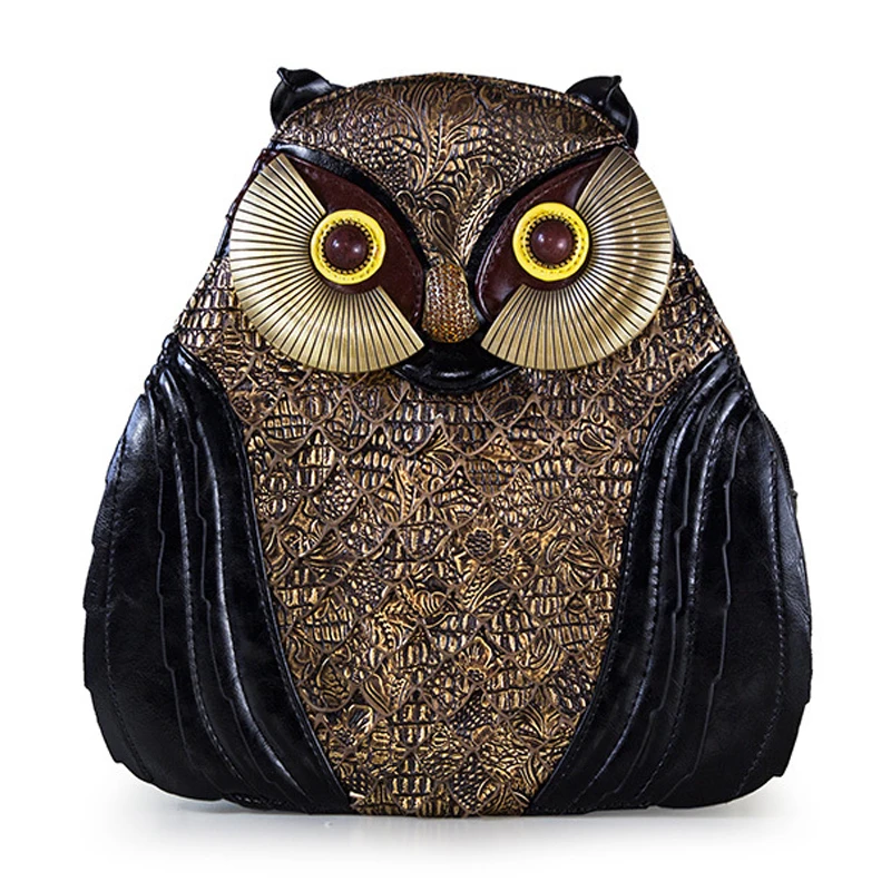 

SJ Women Leather Backpack Preppy Style Schoolbag Travel Bag Totes Braccialini Style Handicraft Design Art Cartoon 3D Owl Retro