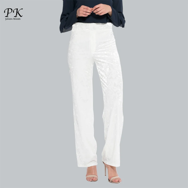 

PK Velvet White Pants Women Autumn High Waist Casual Trousers Femme Wide Loose Bottom Female Pants Capris Solid Women Work Pants
