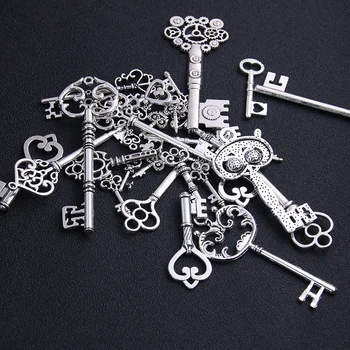 

6pcs 20-45 pattern Antique Metal Mixed Brass Zinc Alloy DIY Key Shaped Charm Pendant Making D0954 Charms