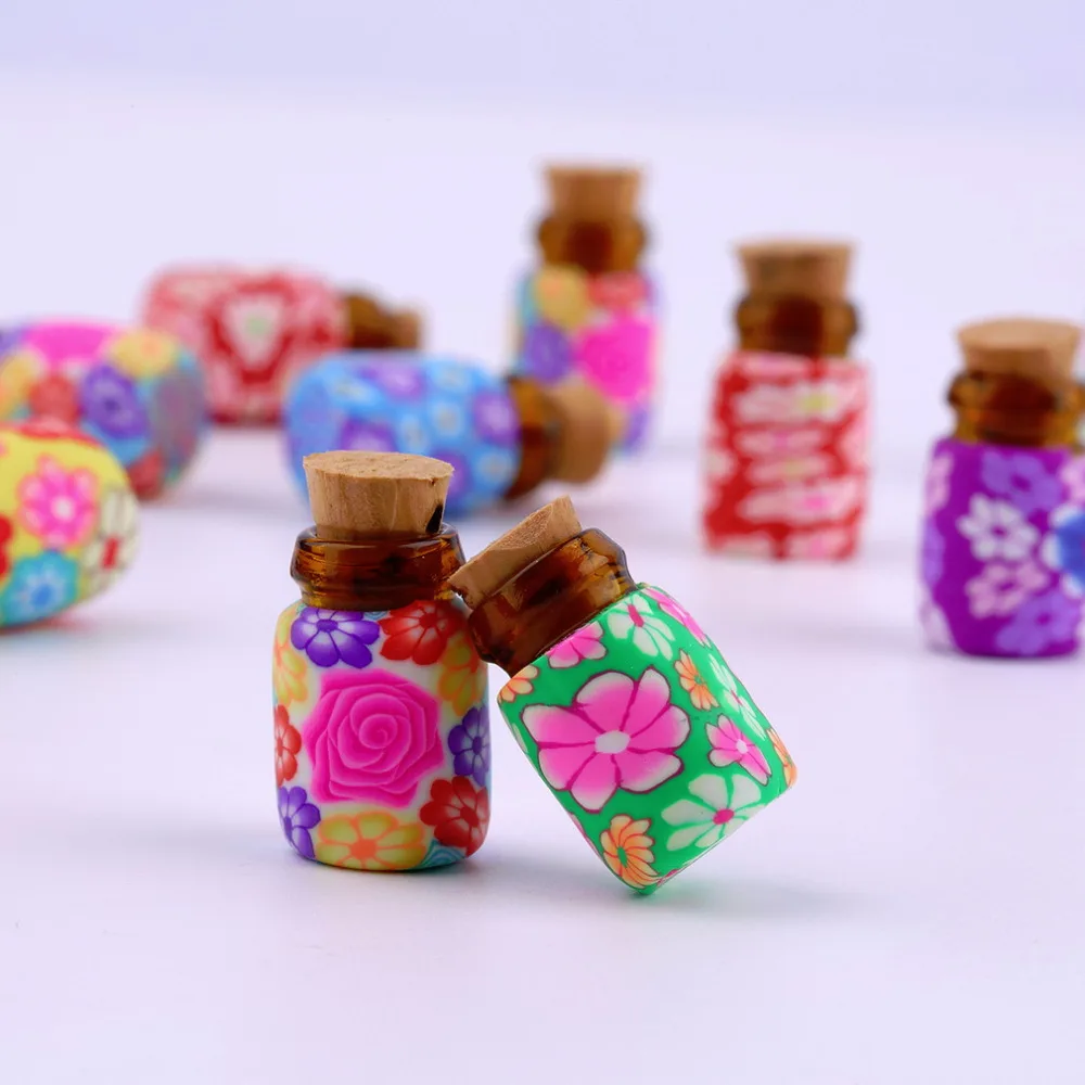 

10 pcs Mini Glass Polymer Clay Bottles Containers Vials With Corks new arrival Can put in some powder or Beads & Jewellery